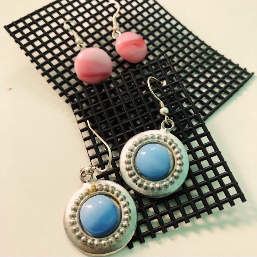 Blue Earrings Pink Earrings Art Glass Bubbles Earrings 2 pairs